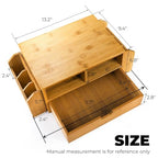 Hiceeden 2 Tier Bamboo Desktop Organizer, Desk Monitor Stand Riser with 1 Drawer and 2 Pen Holder, 2 Compartment Computer Desk Storage Organizer for Laptop, Printer