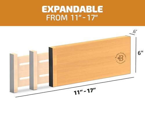 6-Pack Drawer Dividers - 6 Inches High, Adjustable 11 to 17 Inches Bamboo Drawer Organizers, Large Deep Expandable Separators for Clothes, Dresser, Bedroom, Bathroom, Baby , Office, Kitchen Utensils - color: Bamboo, size: 6-Inch High