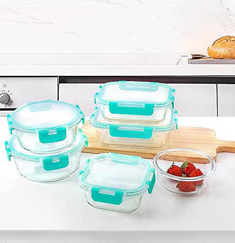 24-Piece Glass Food Storage Containers with Locking Lids,Glass Meal Prep Containers Set - Airtight Lunch Containers, Microwave, Oven, Freezer and Dishwasher,Green - color: Green