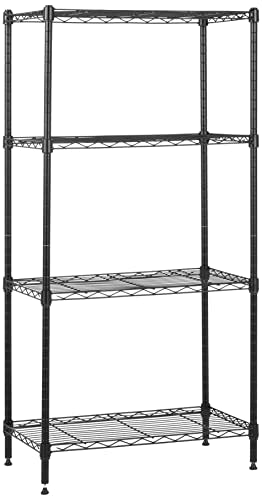 Amazon Basics 4-Shelf Steel Wire Storage Shelves for Garage, Adjustable Metal Shelving Unit, 200 lbs Per Shelf, 23.2" W x 48" H x 13.4" D, Black | Sturdy, Adjustable, Easy Assembly, Storage