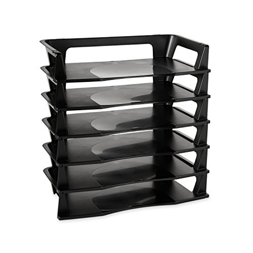 Rubbermaid Regeneration Letter Tray, Six Tier, Plastic, Black (86028) - size: A4-size documents and folders