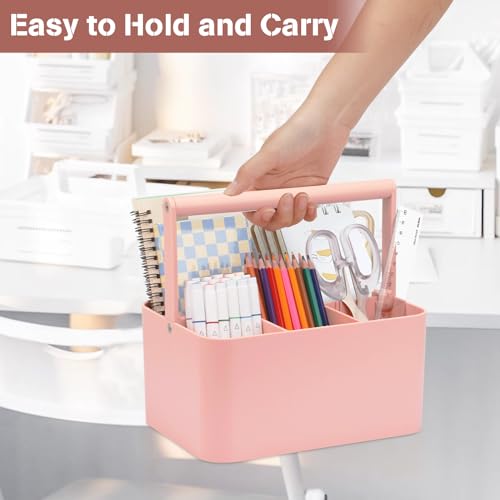 Multipurpose Caddy Organizer with Handle and Adjustable Divider, Portable Art Supply Storage Organizer for Art Craft Supplies, Dorm, Classroom, Office, Bathroom, Shower, Cleaning, Makeup (Pink) - color: Pink