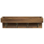 MyGift 10 Inch Floating Wall Shelf with Hooks, Dark Brown Wood Entryway Storage Shelf with 4 Metal Key Hooks - color: Dark Brown