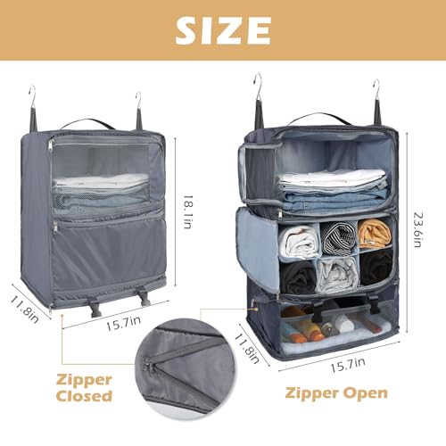 Surblue Hanging Travel Shelves Compression Packing Cube for Carry-on Luggage Suitcase Collapsible with Extension Layer Large Capacity, Grey, XXL - color: Grey, size: XXL 15.7*11.8*23.6in