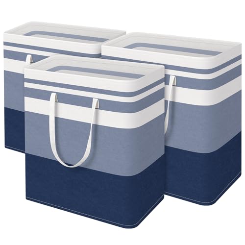 BlissTotes 3-Pack Laundry Basket, Freestanding＆Waterproof Laundry Hamper, Collapsible Tall Clothes Hamper with Easy Carry Handles for Clothes, Towels in the Family and Dorm,Gradient Blue,125L - color: Blue, size: 125L