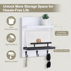 Key Holder Wall Mount, Key Holder With 2 Display Shelf, 3 Hooks for Key, Coat, Dog Leash, Key Hanger with Hook for Mail, Potted Plant, Farmhouse Mail Holder, Entry Way Organizer (White & Black) - color: White & Black