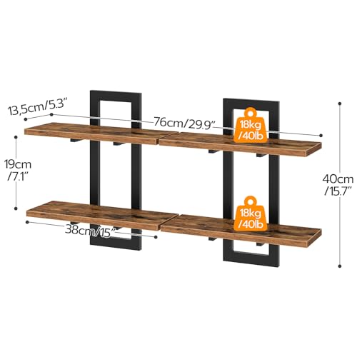 HOOBRO Floating Shelves and Wire Cube Storage Organizer, 15 Inch Wall Shelf Set of 2, 9-Cube Shelves, Modular Shelves with Metal Grid, DIY Closet Cabinet, BF32BJ01G1-BF09CW01