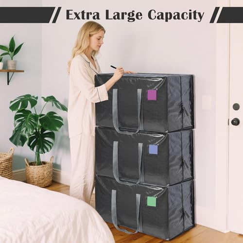 6 Pack Moving Bags with Full-Open Side Zipper, Extra Large 93L Heavy Duty Waterproof Foldable Storage Totes for College Dorm, Moving & Home Organization Gray - color: Gray, size: 6 Pack