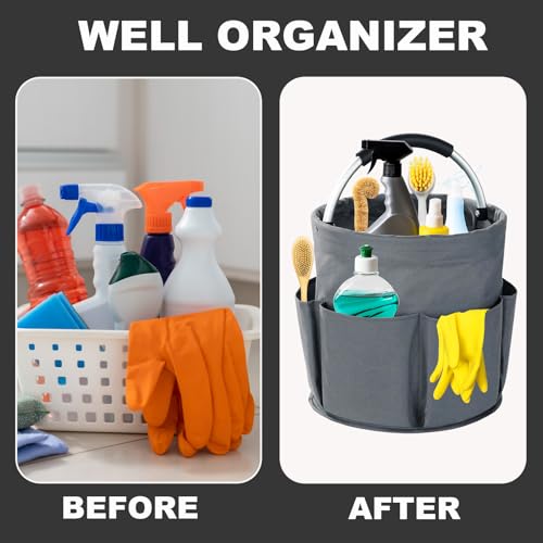 Cleaning Caddy with Handle, 17L Foldable Cleaning Supplies Organizer, Portable Storage Basket, Cleaning Supply Caddy, Multifunctional Cleaning Bucket Bag for Garden, Home, Kitchen (Grey) - color: Grey
