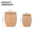 Sundale Outdoor Side Table Set of 2, Wicker Round Patio Barrel Side Tables with Storage Basket, Rattan End Table for Patio, Porch, Poolside, Garden Stool, Lounge Chair