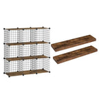 HOOBRO Floating Shelves for Wall and Wire Cube Storage Organizer, Wall Mounted Shelf Set of 2, 9-Cube Shelves, Modular Shelves with Metal Grid, DIY Closet Cabinet, BF80BJP201-BF09CW01