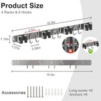 Mop Broom Holder Wall Mount, 2 Packs Silver Stainless Steel Tool Storage Organizer for Kitchen Garden Garage Laundry Room Bathroom and RV with 4 Slots 6 Hooks - color: Silver-2 Pack