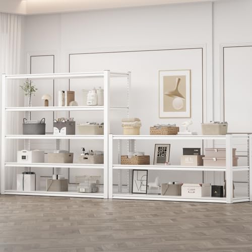 Himimi Garage Shelving 3500 LBS Garage Shelves Heavy Duty 72" H Standing Shelf Units, 5-Tier Adjustable Metal Shelving for Industrial Basement Warehouse, 48" W x 24" D x 72" H, White - color: White, size: 72"H x48"W x24"D