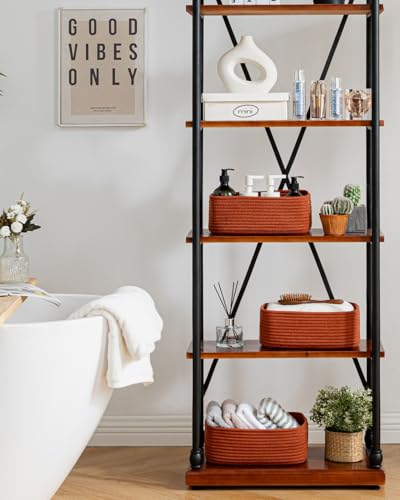 Small Woven Basket, 12 x 8 x 4.5 Inches, Storage Basket for Organizing, Cute Small Rope Shelf Closet Cube Storage Bins Baskets for Shelves, Dog Toy Gift Baskets Empty, 3 Pack Rust Red - color: Rust Red, size: 12"L x 8"W x 4.5"H