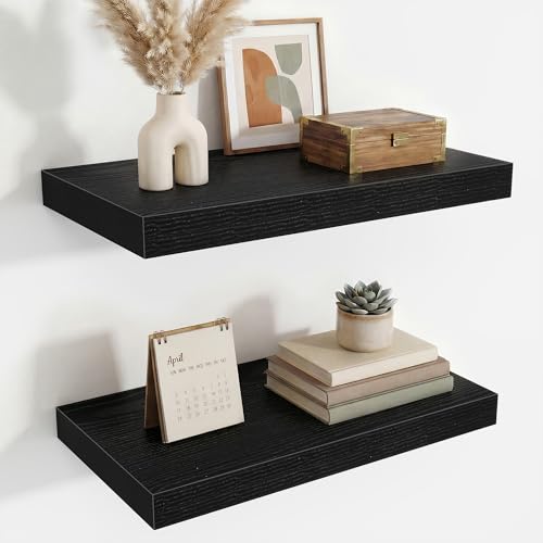 Acovy Floating Shelves for Wall,18 Inch Black Wall Shelves Set of 2,9.3" Deep Floating Shelf with Invisible Bracket,Wall Mounted Storage Shelf for Farmhouse Home Decor,Living Room,Bedroom,Bathroom - color: Black, size: 18 Inch,Set of 2