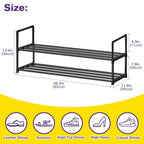 Shoe Rack - Metal Shoe Rack Organizer - Stackable Shoe Storage Shelf for Entryway, Closet, Bathroom 30cm(D) x 92cm(W) x 55cm(H) -Black (2-Tier) - size: 2-Tier