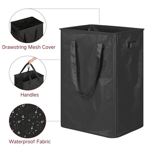 efluky Slim Laundry Basket, Narrow Laundry Hamper with Handles, Collapsible Dirty Clothes Hamper, Tall Laundry Bin for Laundry Room, Dorm and Bedroom, 90L Black - color: Black, size: 90L without Lid