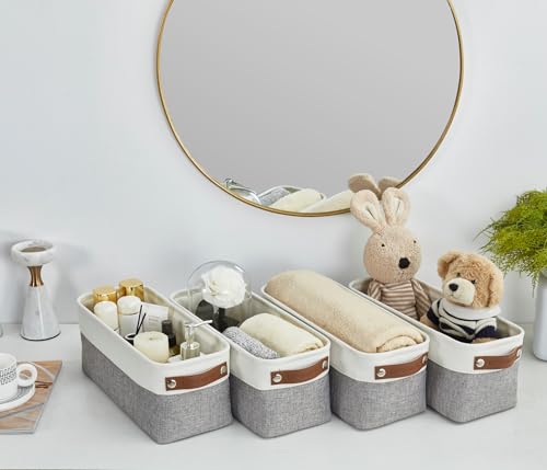 DECOMOMO Narrow Storage Bins Small Baskets for Organizing Bathroom, Toilet Tank, Towel Storage, Entryway, Gifts (Grey and White - Set of 4) - color: Grey and White, size: Narrow/4P