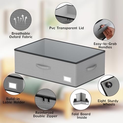EE-RoomWorld Under Bed Storage with Wheels, No Assemble Required 10 inches height Under Bed Storage bins,Large capacity Rolling Underbed Shoe Storage containers，dorm underbed storage drawers - color: Grey, size: 10 inch height