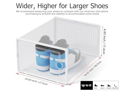 Kuject XX-Large Shoe Storage Boxes Organizers Clear Plastic Stackable 12 Pack, Shoe Rack & Holder Substitute, Sneaker Containers, Shoe Storage Organizer Bins for Closet, Under Bed,White(No Fold Line) - color: White, size: XX-Large