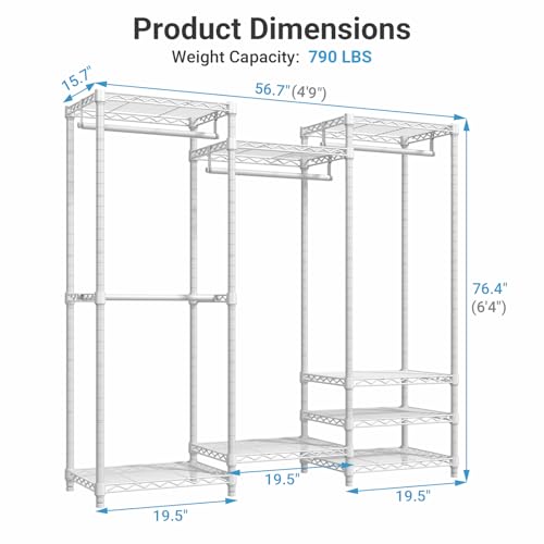 VIPEK V5 Medium Portable Closet Wardrobe Heavy Duty Clothes Rack, Freestanding Closet Metal Clothing Rack with 4 Hang Rods & 8 Shelves, Adjustable Custom Closet Rack, 56.7" Lx15.7 Wx76.4 H, White - color: White, size: V5 Medium