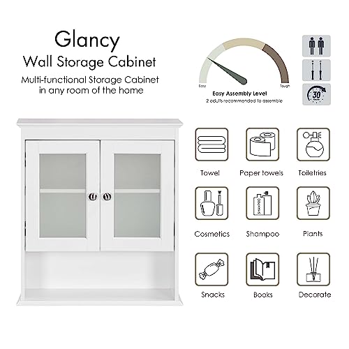 Spirich Bathroom Cabinet Wall Mounted, Medicine Cabinet Organizer with Glass Doors and Adjustable Shelves, Bathroom Wall Cabinet Over Toilet, White