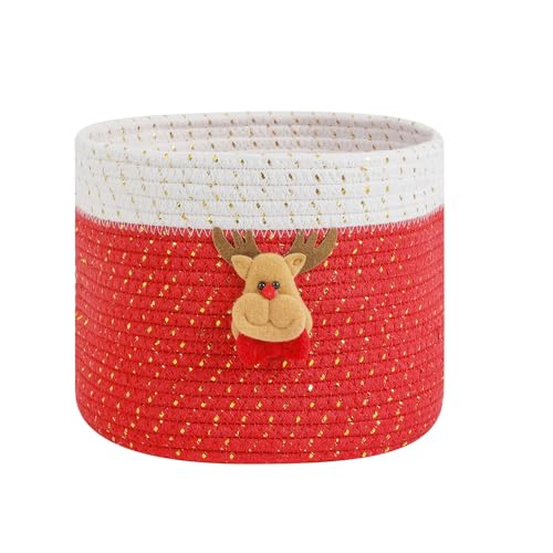 INough Christmas Baskets Cotton Rope Baskets for Christmas Empty Red Christmas Toy Bin, Christmas Gift Bin Large Blanket Storage Baby Basket for Kids Room/Living room (Reindeer Large) - color: Red Reindeer