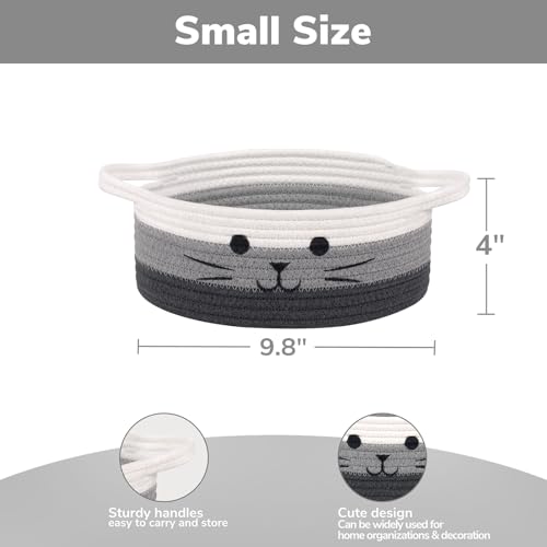Cute Cat Toy Basket, Small Woven Basket for Organizing Living Room, Decorative Gift Baskets for Baby Shower, Pet Toys Storage, Mixed & Gray, 9.8 x 4 inches - color: Mix Gray, size: 9.8"W x 4"H