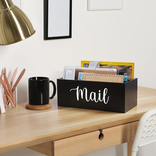 DRASTAR Mail Organizer Countertop, Wooden Mail Holder with 3 Slots, Desktop Mail Organizer, Black Mail Sorter for Home Office Accessories - color: Black, size: 3 Slots