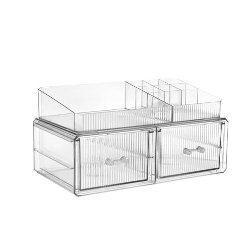 ZHIAI stackable storage drawer, cosmetic acrylic storage box, cosmetics and beauty product storage organizer, suitable for makeup room, bathroom, storage room - color: 2 short draws