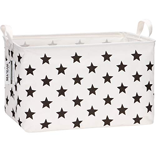 Sea Team Collapsible Canvas Fabric Storage Basket with Handles, Rectangle Waterproof Storage Bin, Box, Cube, Foldable Shelf Basket, Closet Organizer, 16.5 x 11.8 x 9.8 Inches, Black Star - color: Star/Black, size: 16.5 Inch (Pack of 1)
