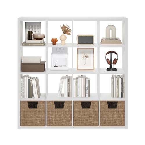 Furinno Cubicle Book Shelf, 16-Cube Bookshelf, Extra Thick Frame Reversible Tall Wide Bookcase with Open Back, 14.6 x 57.8 x 58, for Living Room, Bedroom, Home Office, Plain White - color: Plain White, size: 16-Cube