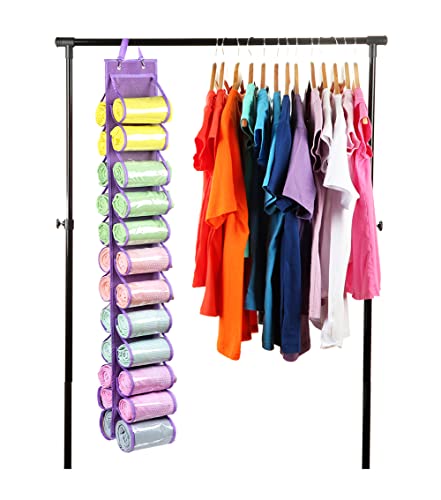 Legging Storage Bag Storage Hanger Can Holds 24 Leggings or Shirts Jeans Compartment Storage Hanger, Foldable Leggings Organizer Clothes Portable Closets Roll Holder (Purple) - color: Purple