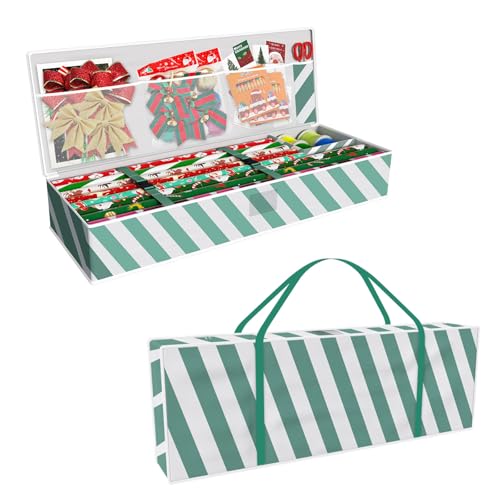 Safana Wrapping Paper Organizer Storage Bag, 42" Durable 600d Oxford Wrapping Organizer Box Under Bed Storage Containers for Decorations Paper Rolls, Ribbons, Balls, Bows (Green Stripe) - color: Green Strip, size: 42inch