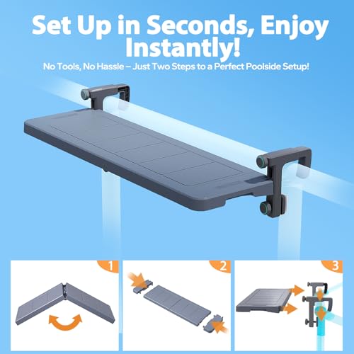 POOLHACKER Poolside Bar, [Original] Swim Up Bar Exclusively for Above-Ground Round Pools. Patio Poolside Table Smart Fold Easy Maintenance, Weather Resistant Stable Tabletop (Phantom Gray) - color: Phantom Gray