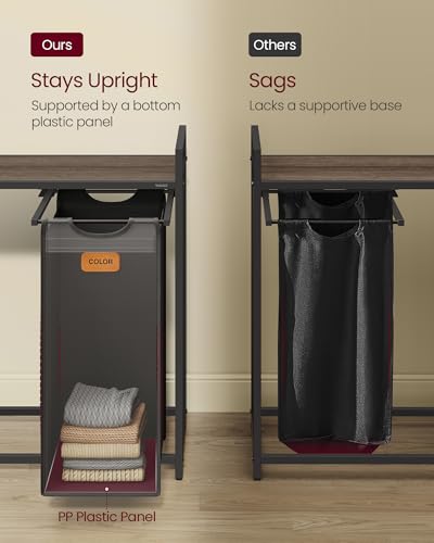 VASAGLE Laundry Hamper, Laundry Sorter Rolling Cart with Shelves, Small Side Pockets, 6 Labels, 3 Compartments, 39.6 Gal. (150 L), Ink Black and Ash Brown UBLH223BH01 - color: Ink Black + Ash Brown, size: 3 Bags