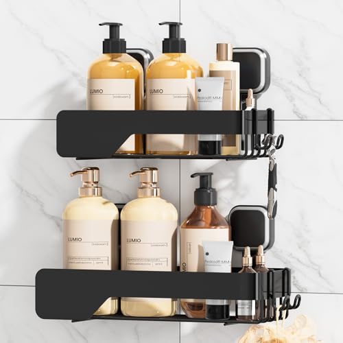 TAILI Shower Caddy Suction Cup 2 Pack,Stainless Steel Rustproof Shower Shelves,No Drilling Wall Mounted Basket,Large Capacity,Removable Suction Cup Bathroom Organizers & Home Decor,Black - style: 2xBlack