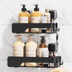 TAILI Shower Caddy Suction Cup 2 Pack,Stainless Steel Rustproof Shower Shelves,No Drilling Wall Mounted Basket,Large Capacity,Removable Suction Cup Bathroom Organizers & Home Decor,Black - style: 2xBlack
