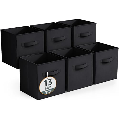 Sorbus Fabric Storage Cubes - 6 Foldable Storage Bins for Organizing Pantry, Cubbies, Toy Box - Clothes Storage & Closet Organizer - 13 Inch Collapsible Cube Baskets for Shelves with Handle - color: Black, size: 13 Inch