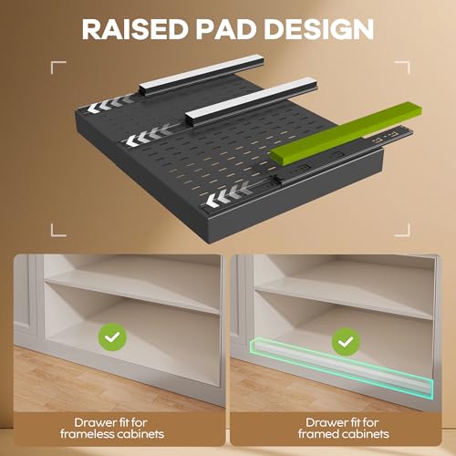 Seinloes 2 Pack Pull out Cabinet Organizer 21" Deep With Raising Pad for Framed Cabinets,Expandable (15.2"-26.3"W) Slide out Drawers for Kitchen Cabinets with 4pcs Divider Racks,Roll out Shelves,Black - color: Black, size: 15.2"-26.3"W x 21"D(2Pack)