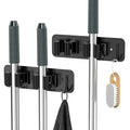 homeasy Wall Mount Mop and Broom Holder, Heavy Duty Stainless Steel Organizer Rack with Hooks | 2-Pack, 2-in-1 No Drill & Screw Installation, Black - color: Black-2