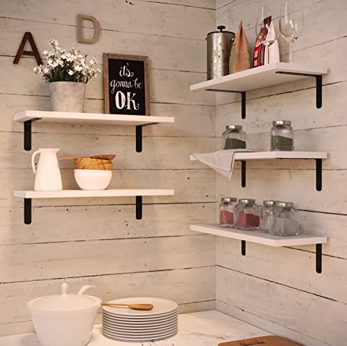RICHER HOUSE Floating Wall Shelves, Rustic Wood Bathroom Shelves Set of 5, Farmhouse Style Shelf for Décor, Hanging Bedroom, Storage, Kitchen, Living Room - White - color: White, size: 5 Pcs:16.52in