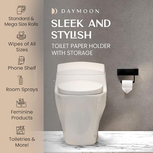 Day Moon™ - Toilet Paper Holder with Shelf - Modern Roll Holder for Bathroom - 1 Pack - Wall Mount - with Storage, Black - color: Matte Black, size: Storage 1 Pack