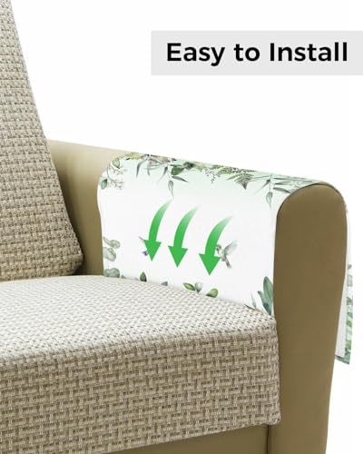 Sofa Armrest Organizer Bedside Caddy, Green Botanical Non Slip Couch Remote Control Holder for Recliner, Watercolor Green Eucalyptus Leaves Birds Arm Chair Caddy with Pocket, 13"x35" - size: 13x35 in