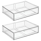 mDesign Wide Plastic Stackable Bathroom Storage Organizer Bin with Pull Out Drawer for Cabinet, Vanity, Shelf, Cupboard, Cabinet, Countertop, Closet Organization - Lumiere Collection - 2 Pack - Clear - size: 12 x 16 x 4 (Pack of 2)