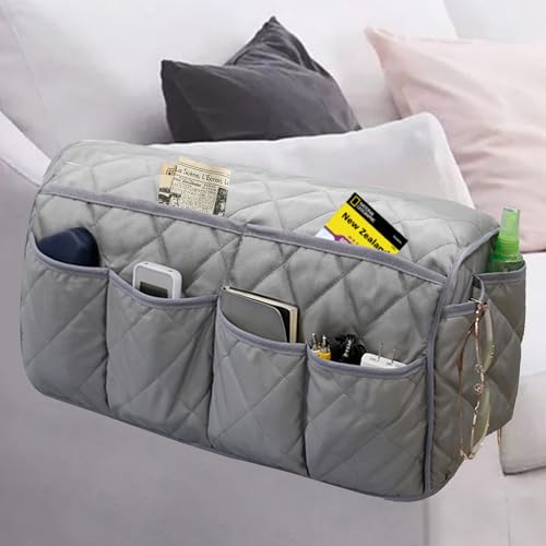 MEHIDFY Armchair Caddy, Waterproof Sofa Armrest Organizer, Non Slip Recliner Organizer, Remote Holder for Recline, Recliner Caddy with 14 Pockets Storage for TV Remote, Phone, Magazine (Grey) - color: Grey