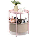 danpinera Round Side Table with Fabric Storage Basket, Metal Side Table Small Bedside Nightstand with Removable Tray Top for Living Room, Bedroom, Nursery, Laundry, Light Pink - color: Light Pink
