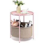 danpinera Round Side Table with Fabric Storage Basket, Metal Side Table Small Bedside Nightstand with Removable Tray Top for Living Room, Bedroom, Nursery, Laundry, Light Pink - color: Light Pink