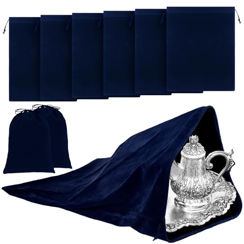 Ferraycle Silver Storage Bags Oversized 24 x 32 Inch Zipper Anti Tarnish Cloth Bag for Silver Storage, Tray, Jewelry, Flatware, Vase, Polishing,Tarnish Cleaning(Navy) - color: Navy