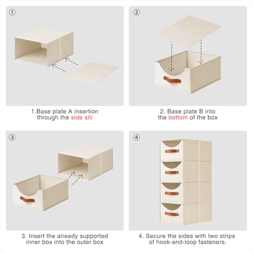 Homsorout Stackable Storage Drawers - Collapsible Storage Bins with Drawers, 4 Pack Closet Shelf Organizer Basket, Fabric Pull Out Organizer for Bedroom, Living Room, Dorm, Beige - color: Beige, size: 13.7 Inch. - 4 Pack